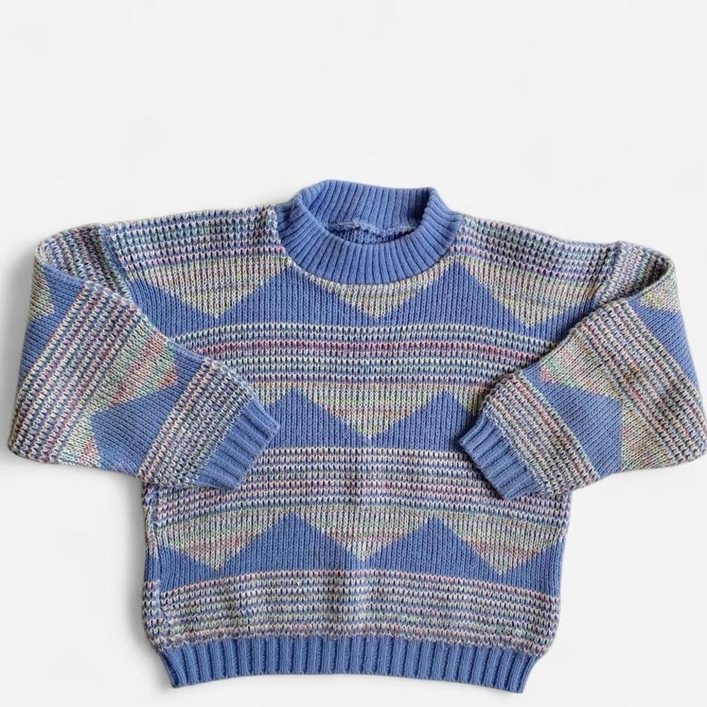 Vintage kids blue geometric sweater
